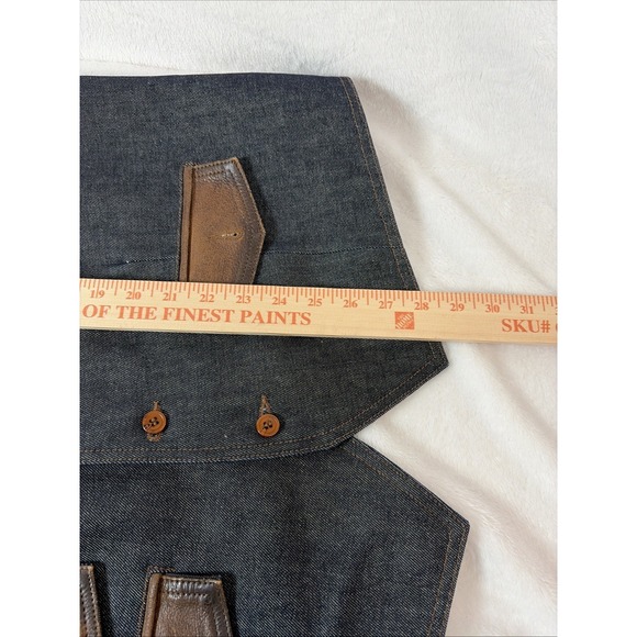 Scully Western Montana Vest Large Denim Body Leather Accents Cowboy Vintage Boho - Picture 10 of 11